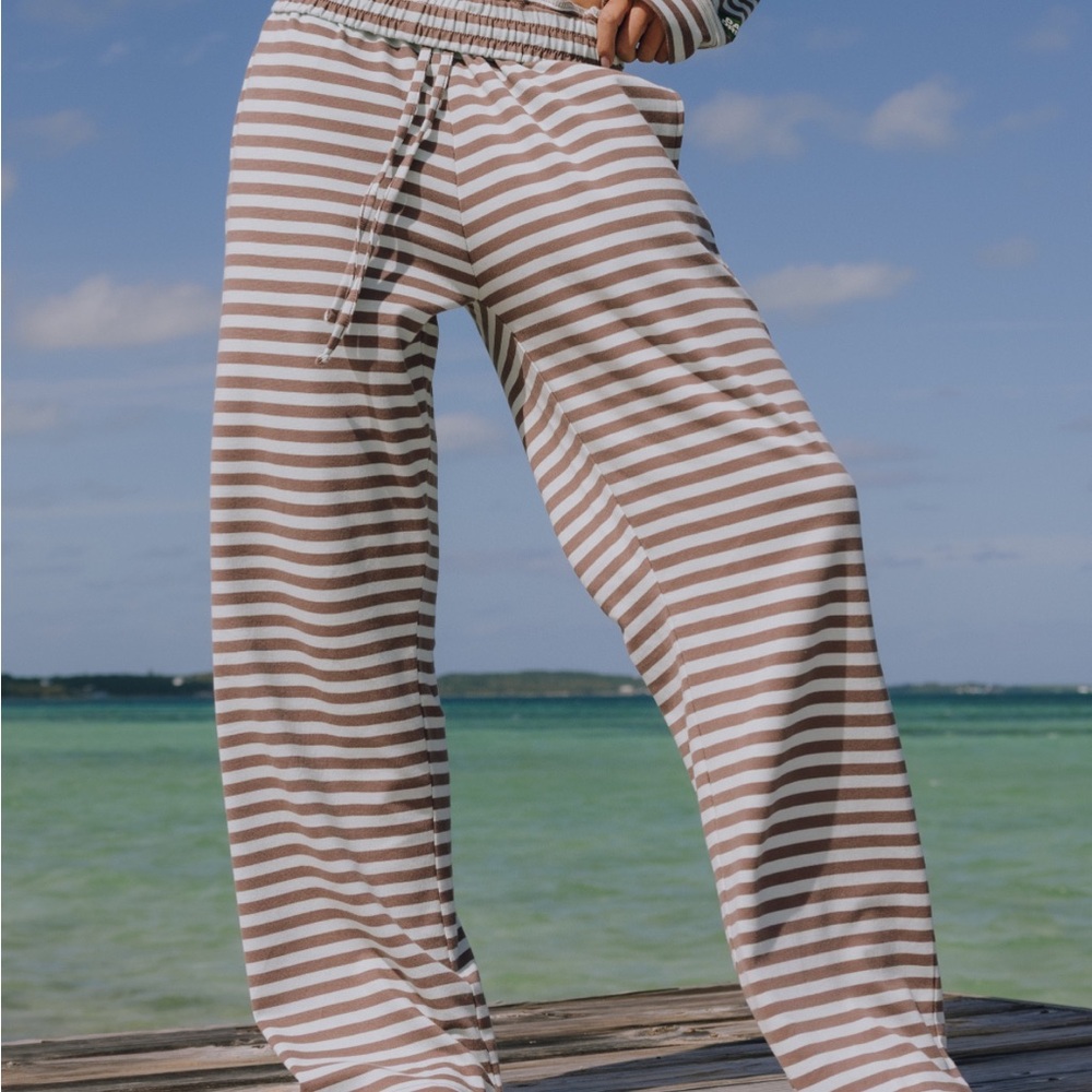 NWT Daily Drills Striped Cotton Pants - Mocha + Lake Day Stripe